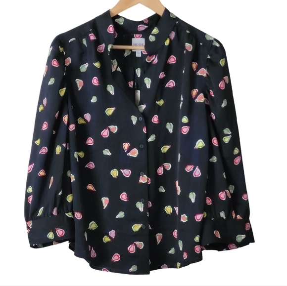 NIC+ZOE Party Pears Printed Button Up Shirt Plus Size Black Multi 3/4 Sleeve - Picture 5 of 13